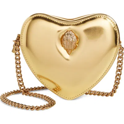 Kurt Geiger London Kensington Heart Metallic Leather Crossbody Bag In Gold