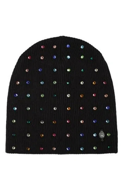 Kurt Geiger London Kg Crystal Slouch Beanie In Black/rainbow Crystals/silver