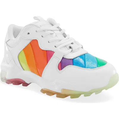 Kurt Geiger London Kids' Mini Lettie Eagle Rainbow Sneaker In White Multi
