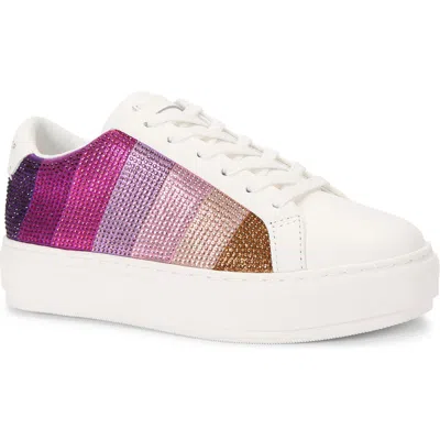 Kurt Geiger London Laney Crystal Rainbow Stripe Sneaker In Pink Comb