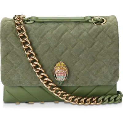 Kurt Geiger London Large Kensington Quilted Suede & Leather Shoulder Bag In Khaki
