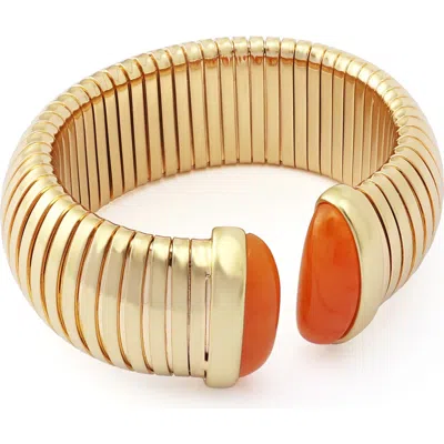Kurt Geiger London Large Metal Stretch Cuff Bracelet In Gold