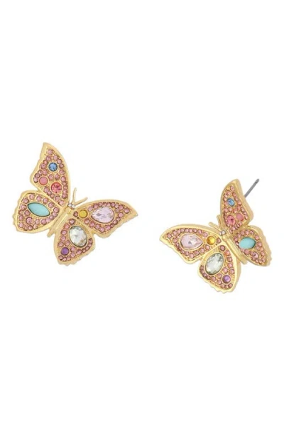 Kurt Geiger London Large Pavé Butterfly Stud Earrings In Purple