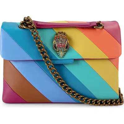 Kurt Geiger London Large Rainbow Stripe Leather Kensington Shoulder Bag In Multicolored