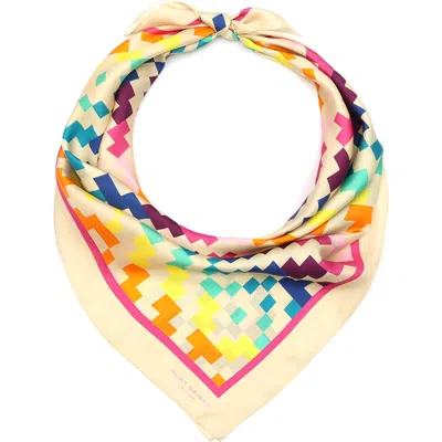 Kurt Geiger London Large Rainbow Weave Silk Square Scarf In Camel