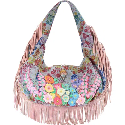 Kurt Geiger Large Shoreditch Floral-print Fringed Shoulder Bag In Multi