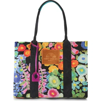 Kurt Geiger London Large Southbank Floral Canvas Tote In Black Multi