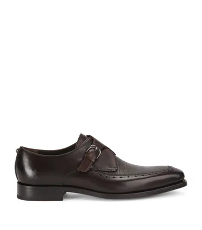 Kurt Geiger London Leather Beaumont Monk Shoes In Brown