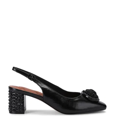 Kurt Geiger London Leather Chelsea Slingback Block Heels In Black