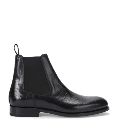 Kurt Geiger London Leather Croc-embossed Sloane Chelsea Boots In Black