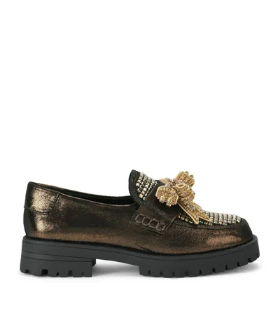 Kurt Geiger London Leather Embellished Bow Loafers In Brown