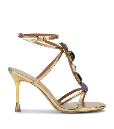 Kurt Geiger London Leather Embellished Loulou Heeled Sandals 90 In Gold