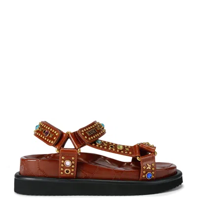 Kurt Geiger London Leather Embellished Orson Sandals In Brown