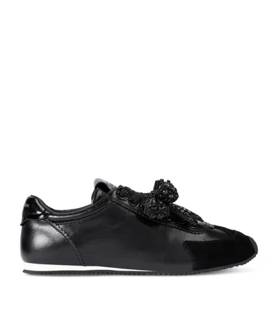 Kurt Geiger London Leather Islington Bow Sneakers In Black
