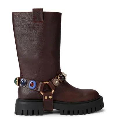 Kurt Geiger London Leather Loulou Harness Biker Boots 40 In Brown