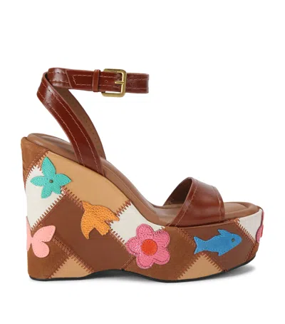 Kurt Geiger London Leather Patchwork Platform Sandals 130 In Brown