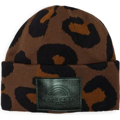 Kurt Geiger London Leopard Cuffed Beanie In Multi