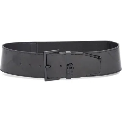 Kurt Geiger London Lock Buckle Patent Leather Belt In Black Shiny Powder Coat Black