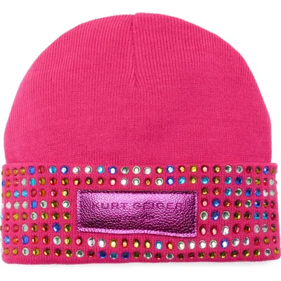 Kurt Geiger London Logo Patch Crystal Cuff Beanie In Pink