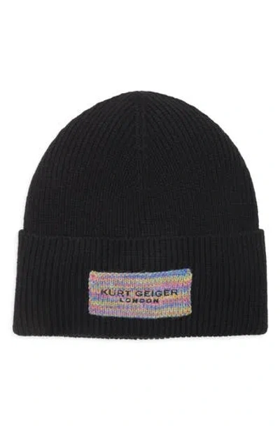 Kurt Geiger London Logo Patch Cuffed Beanie In Black