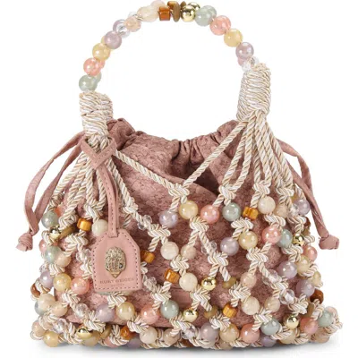 Kurt Geiger Mini Beaded Macrame Rope Bucket Bag In Pink