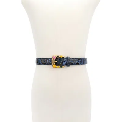 Kurt Geiger London Maddox Snakeskin-print Belt In Blue