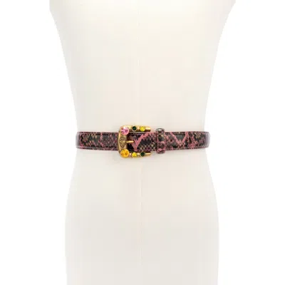 Kurt Geiger London Maddox Snakeskin-print Belt In Pink