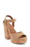 Kurt Geiger London Mayfair Cork Block Heel Ankle Strap Sandal In Brown