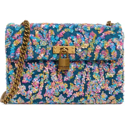 Kurt Geiger London Medium Brixton Sequins Shoulder Bag In Blue Multi