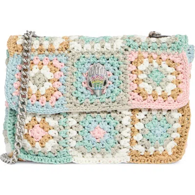 Kurt Geiger London Medium Kensington Crochet Convertible Crossbody Bag In Aqua Multi