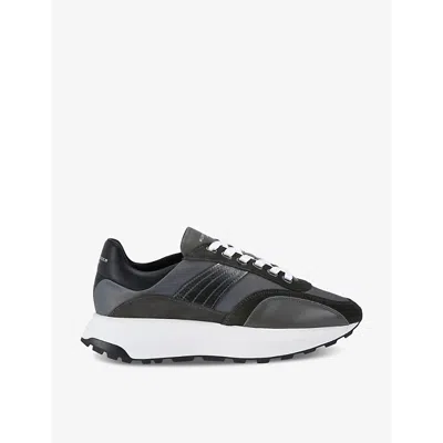Kurt Geiger London Mens Grey Gaspar Logo-embossed Leather And Suede Low-top Trainers