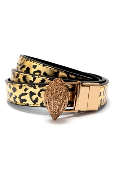 Kurt Geiger London Metallic Leopard Reversible Belt In Gold