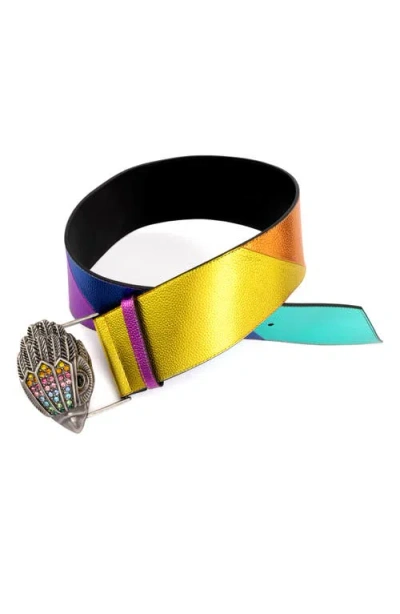 Kurt Geiger London Metallic Rainbow Leather Belt In Rainbow/antique Silver