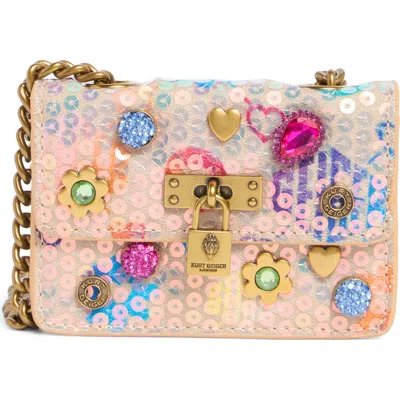 Kurt Geiger London Micro Brixton Crystal & Sequin Crossbody Bag In Light Pink Multi
