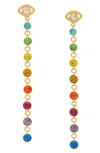 Kurt Geiger London Micro Evil Eye Linear Drop Earrings In Gold/multi