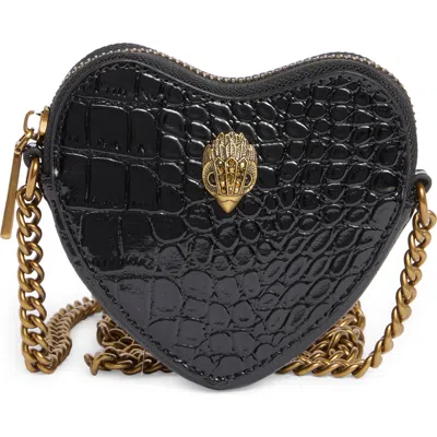 Kurt Geiger London Micro Heart Leather Crossbody Bag In Black