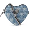 Kurt Geiger London Micro Heart Quilted Denim Crossbody Bag In Blue