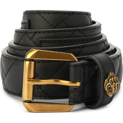 Kurt Geiger London Micro Quilt Leather Belt In Black/antique Brass