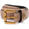 Kurt Geiger London Micro Quilt Leather Belt In Mushroom/ Antique Brass