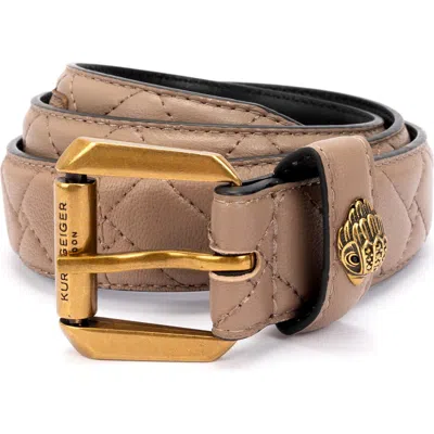 Kurt Geiger London Micro Quilt Leather Belt In Mushroom/ Antique Brass