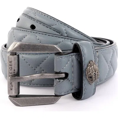 Kurt Geiger London Micro Quilt Leather Belt In Pavement/ant. Silver