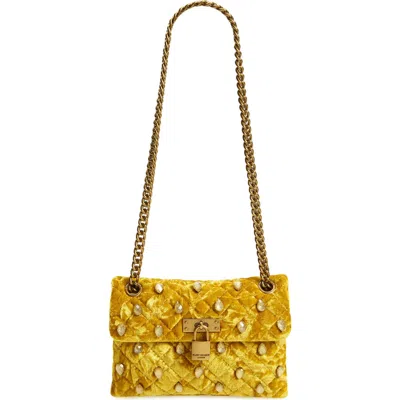 Kurt Geiger London Mini Brixton Velvet Shoulder Bag In Dark Yellow