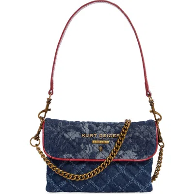 Kurt Geiger London Mini Brompton Quilted Floral Denim Shoulder Bag In Navy
