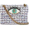 Kurt Geiger London Mini Kensington Eye Tweed Shoulder Bag In White/navy