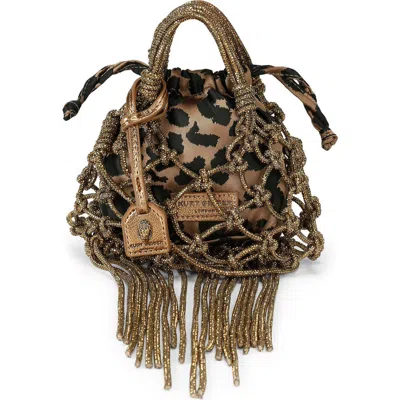 Kurt Geiger London Mini Macramè Crystal Drawstring Bag In Brown