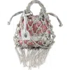 Kurt Geiger London Mini Macramé Crystal Drawstring Bag In Gray