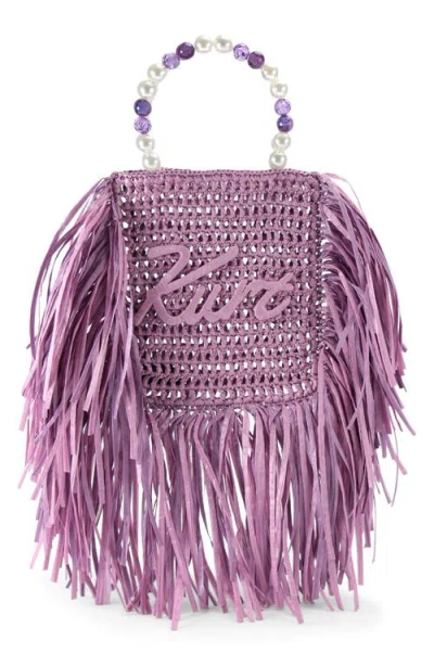 Kurt Geiger London Mini Raffia Fringe Tote In Purple