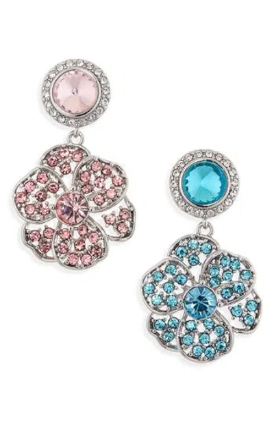 Kurt Geiger London Mismatched Flower Drop Earrings In Multi