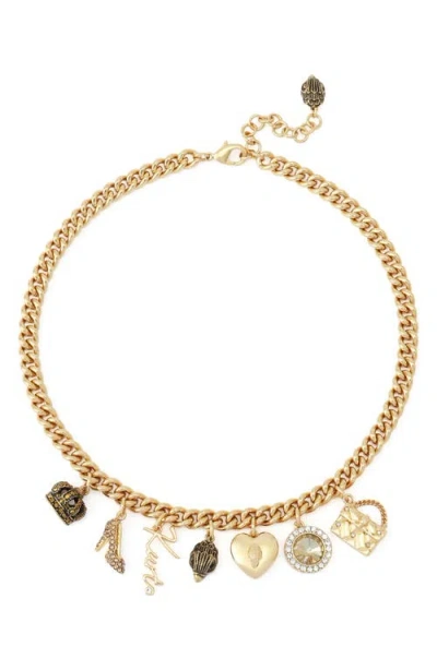 Kurt Geiger London Mixed Charm Curb Chain Necklace In Gold