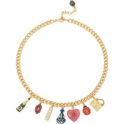 Kurt Geiger London Mixed Charm Curb Chain Necklace In Gold